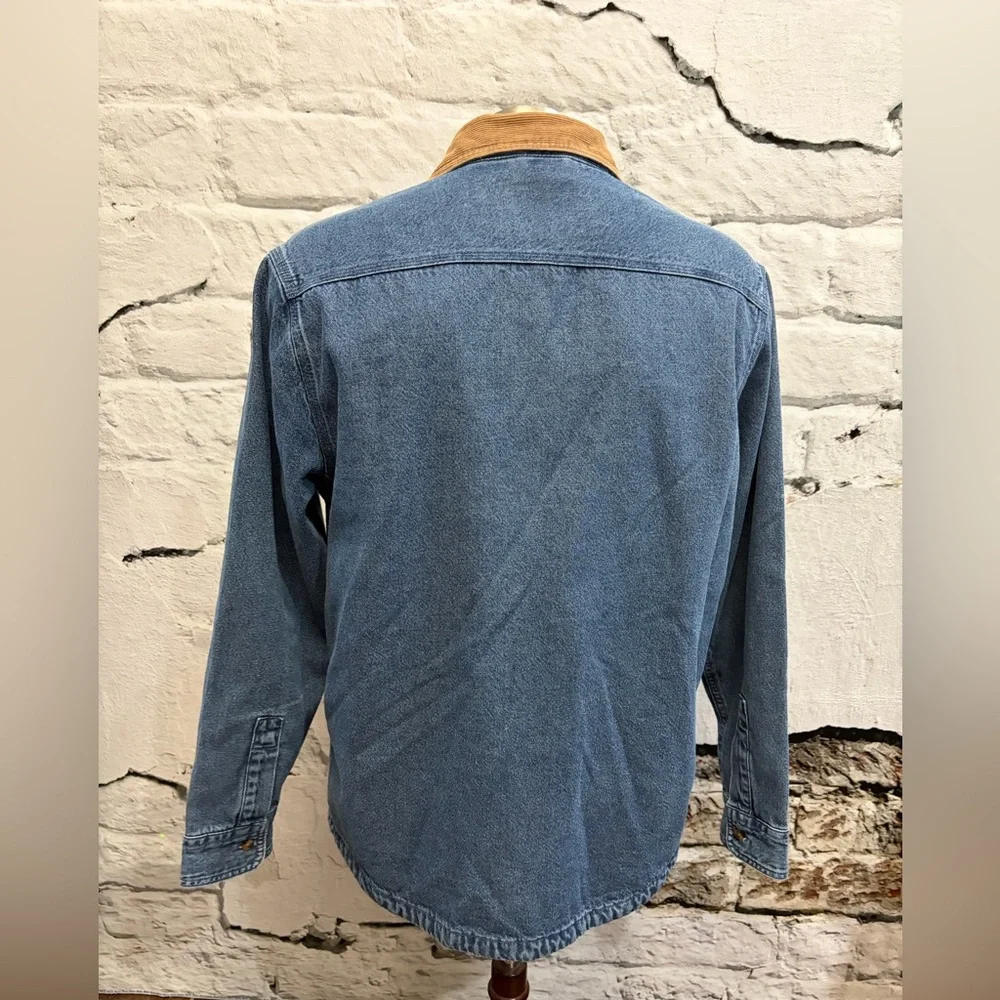 CHAPS Barn Coat Shacket Flannel Lined Denim Shirt Jacket Classic Corduroy Collar
